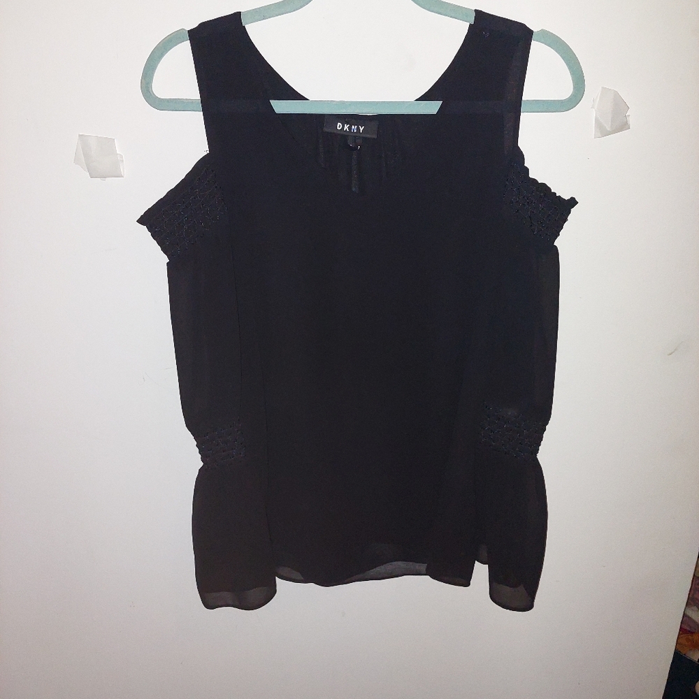 DKNY black cold shoulder blouse